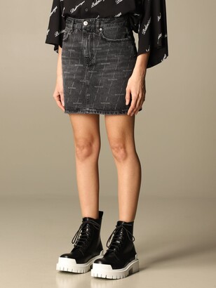 Balenciaga denim skirt with all-over mini logo - ShopStyle